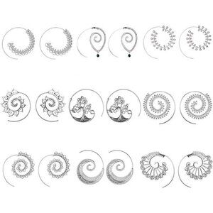 Silver Bohemian Vintage Tribal Swirl Spiral Statement Hoop Boho Hoop Earring Set